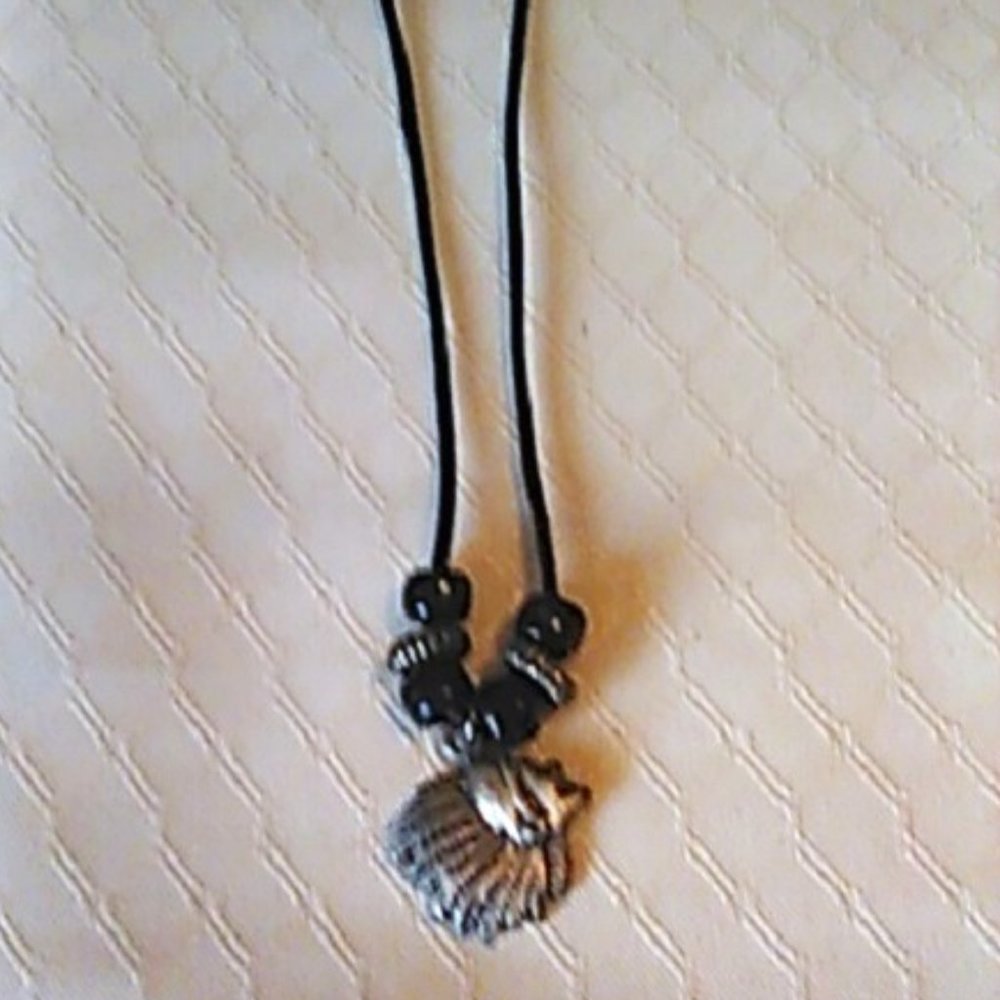 Necklace Indian Head Pewter 6 Beads Black Leather 26" Adjustable Handmade Vintag
